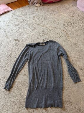 Charlie Paige Metallic Gray Knit Tunic Sweater
